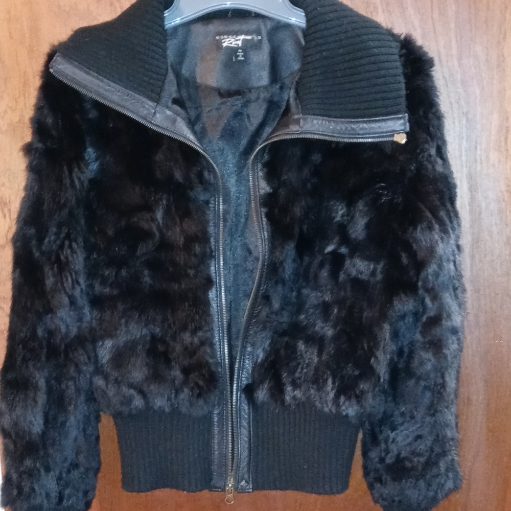 Fur leather bomber jacket